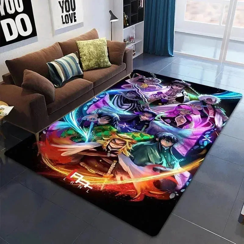 Multi-use Demon Slayer floor mat used outdoors as a picnic rug