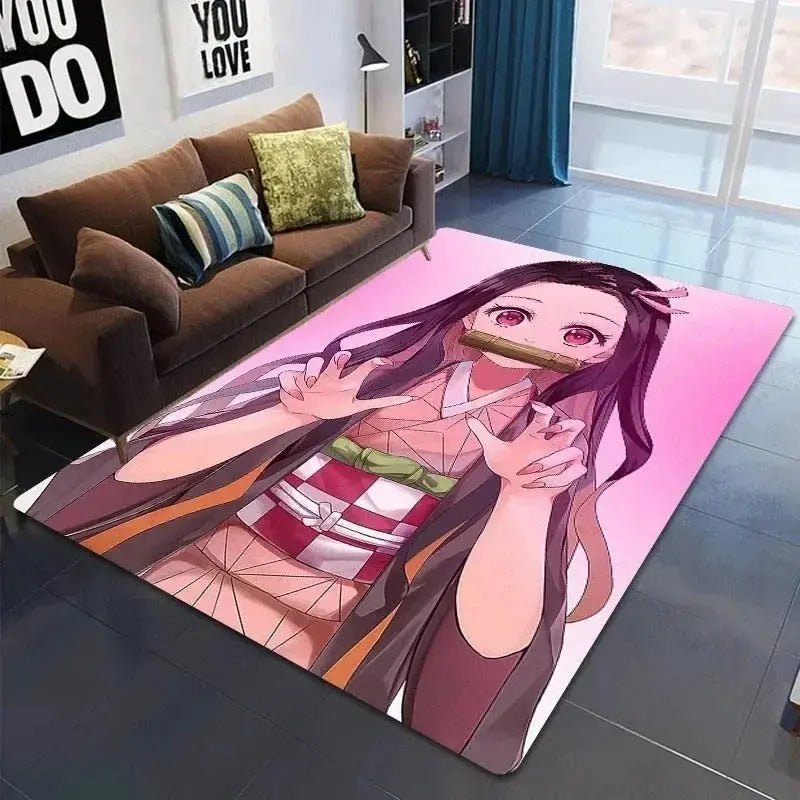 Rug as part of a fully decorated anime bedroom setup with posters and lights
