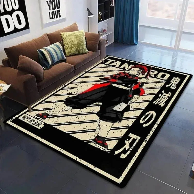 Washable Demon Slayer cartoon rug folded and displayed for easy storage
