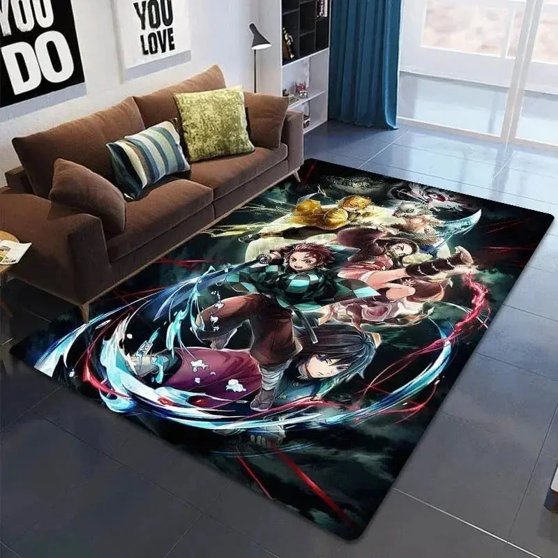 Anime rug folded in a gift-ready box with character-themed tags