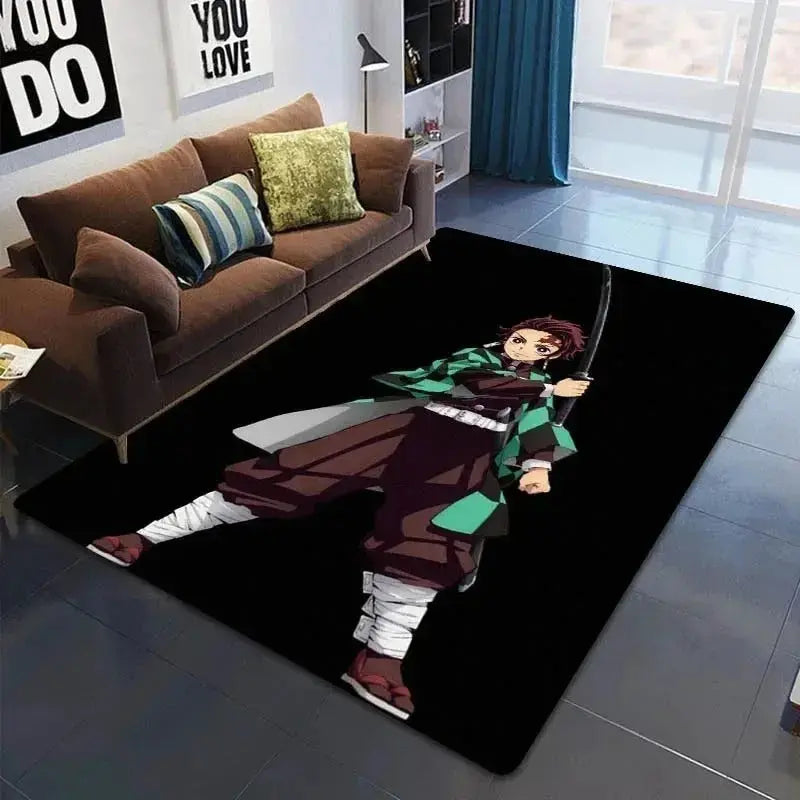 Demon Slayer rug adding color to a small student dormitory space