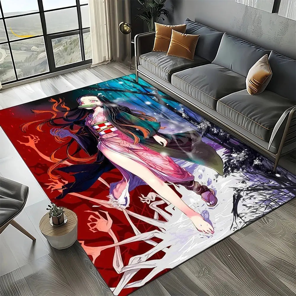 Soft bedroom rug featuring Nezuko design from Demon Slayer series