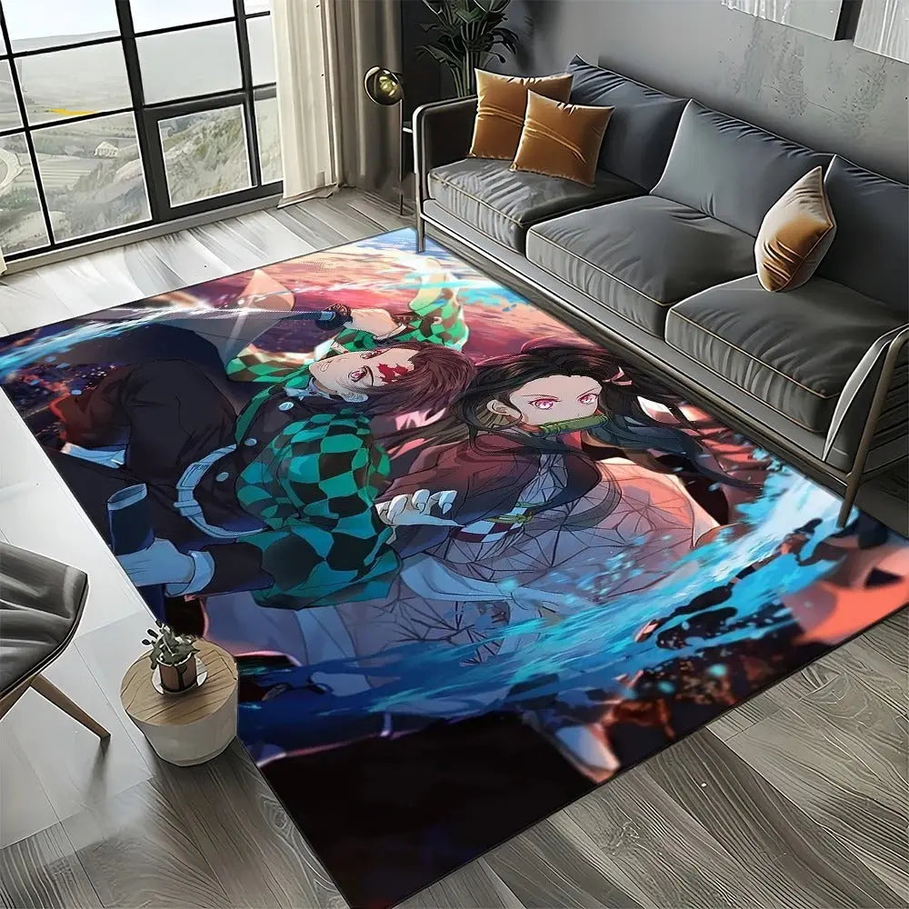 Lightweight washable anime rug used outdoors as a Demon Slayer picnic mat