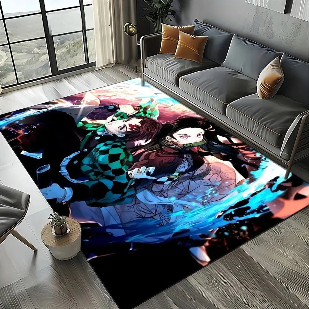 Soft anime rug featuring Demon Slayer characters neatly folded