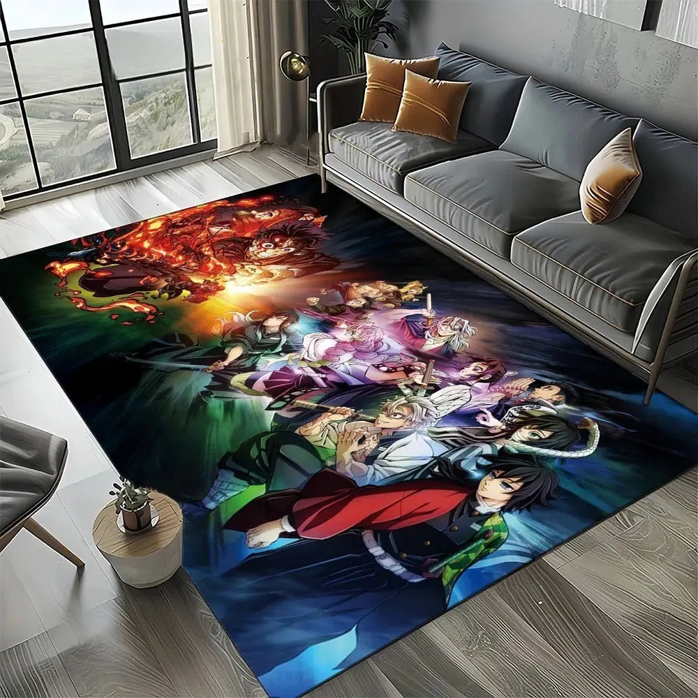 	Floor mat under a gaming chair in a decorated anime streaming setup