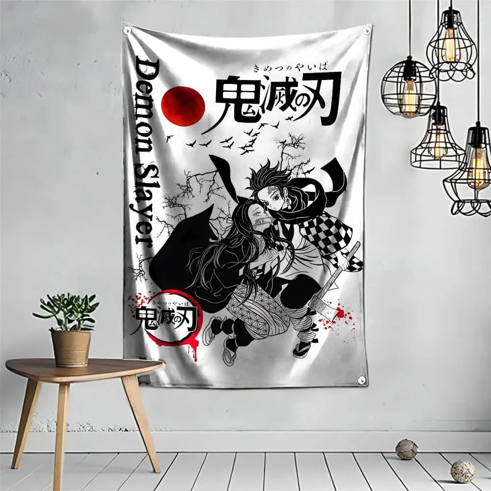 Nezuko and Tanjiro Demon Slayer anime wall tapestry

Sibling bond anime tapestry – Tanjiro with Nezuko

HD print wall hanging of Nezuko Kamado and Tanjiro Kamado

Kimetsu no Yaiba tapestry for anime-themed rooms

Emotional Demon Slayer scene wall art in polyester fabric