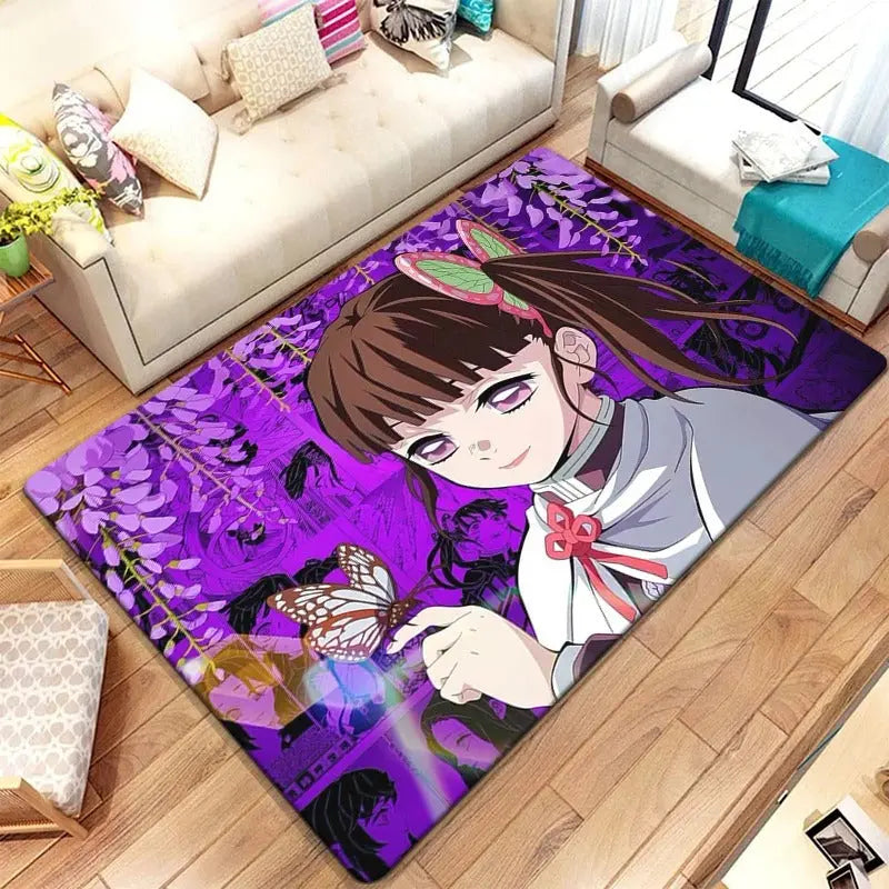 Anime floor rug placed in an otaku-style gaming room