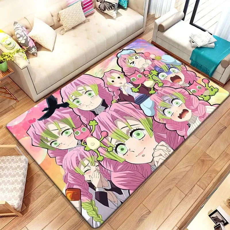 Machine-washable anime carpet in a neatly arranged bedroom