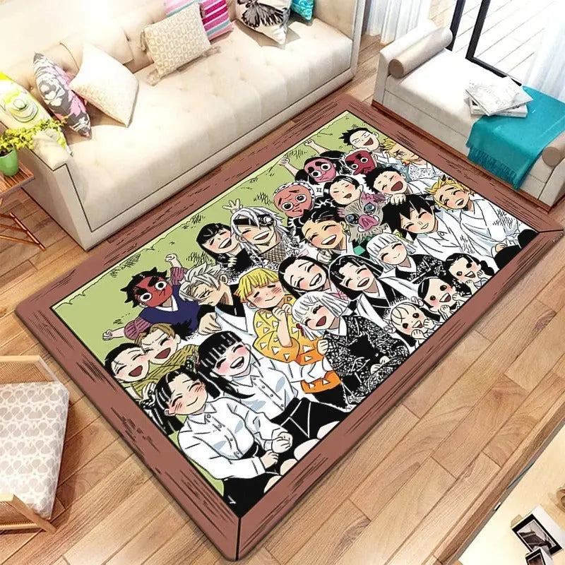 Soft floor rug in an otaku-inspired bedroom featuring Demon Slayer decor