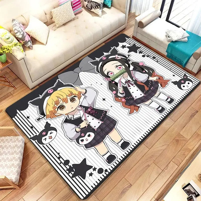 Demon Slayer rug used in a hallway space with wooden flooring Kuromi rug