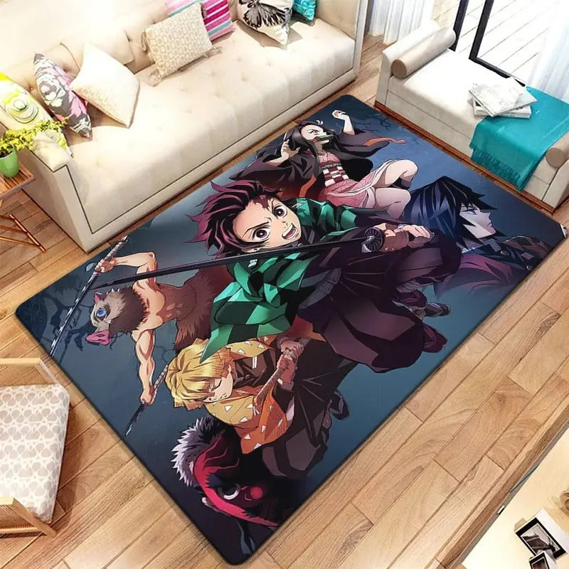 Anime rug placed under a coffee table in a fan’s living room