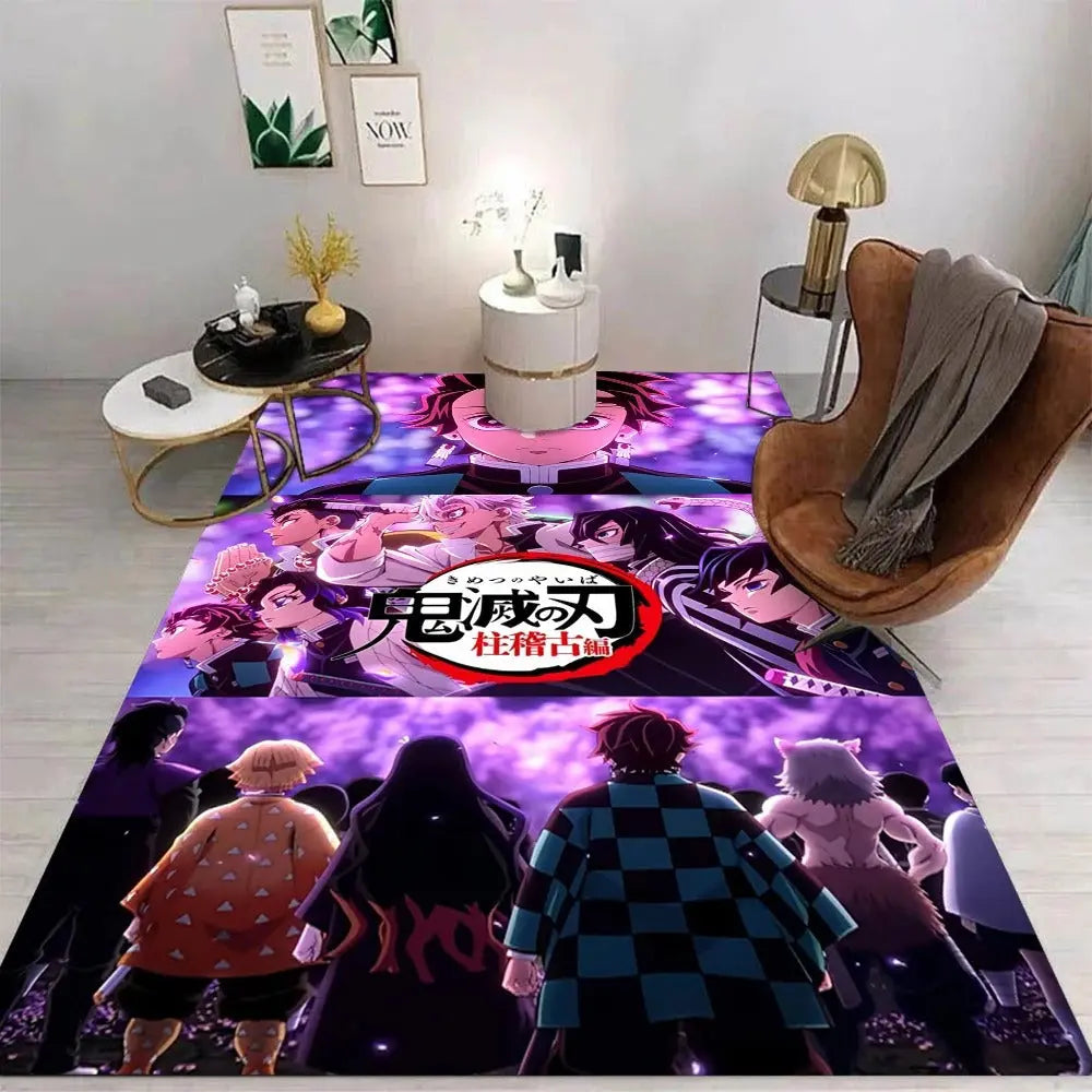 Stylish rug in a full anime-decorated room featuring Tanjiro