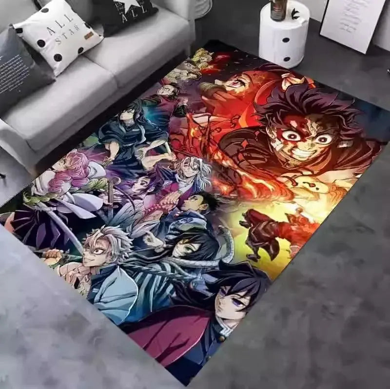 Demon Slayer printed rug covering a large area of bedroom floor