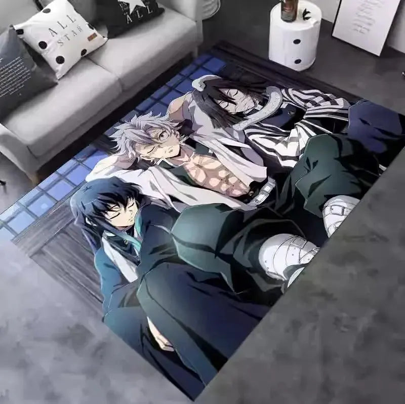 Anime carpet used as home decor in cozy minimalist room