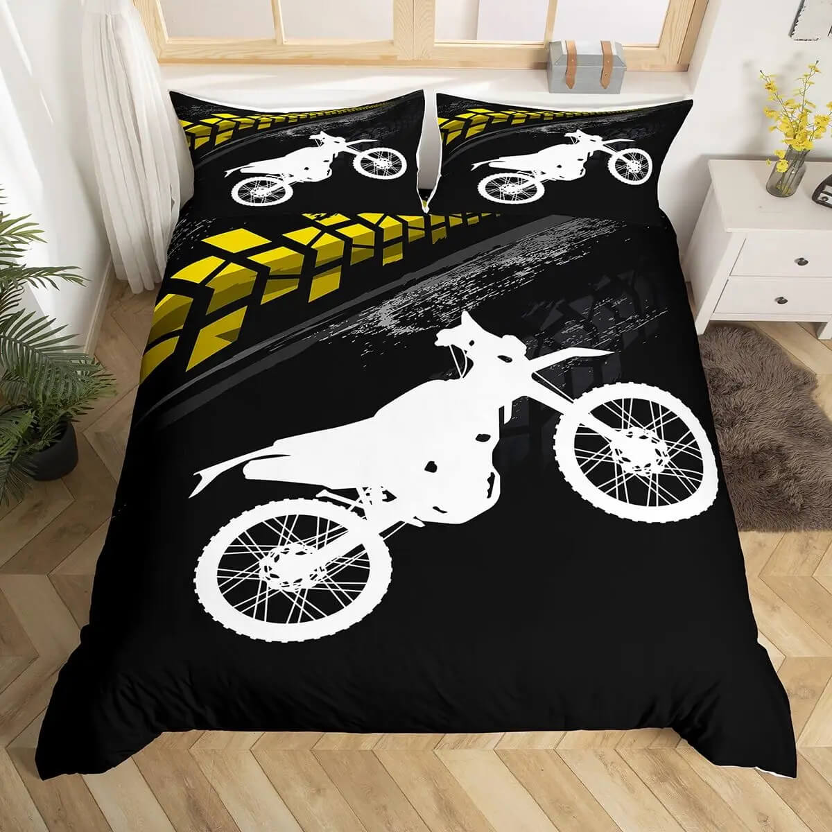 Dirt bike duvet cover motocross rider bedding set