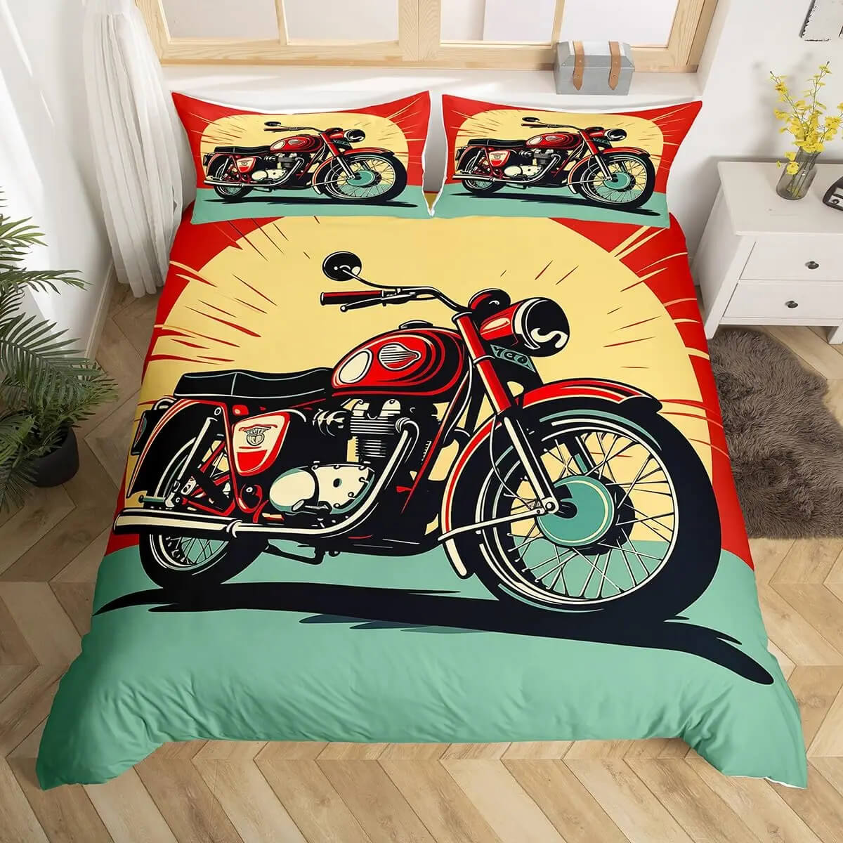 Sports themed dirt bike bedding set