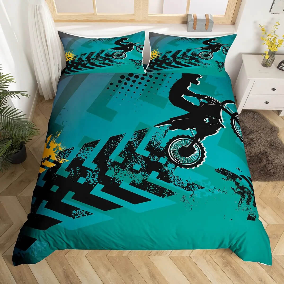 Extreme sports dirt bike bedding set