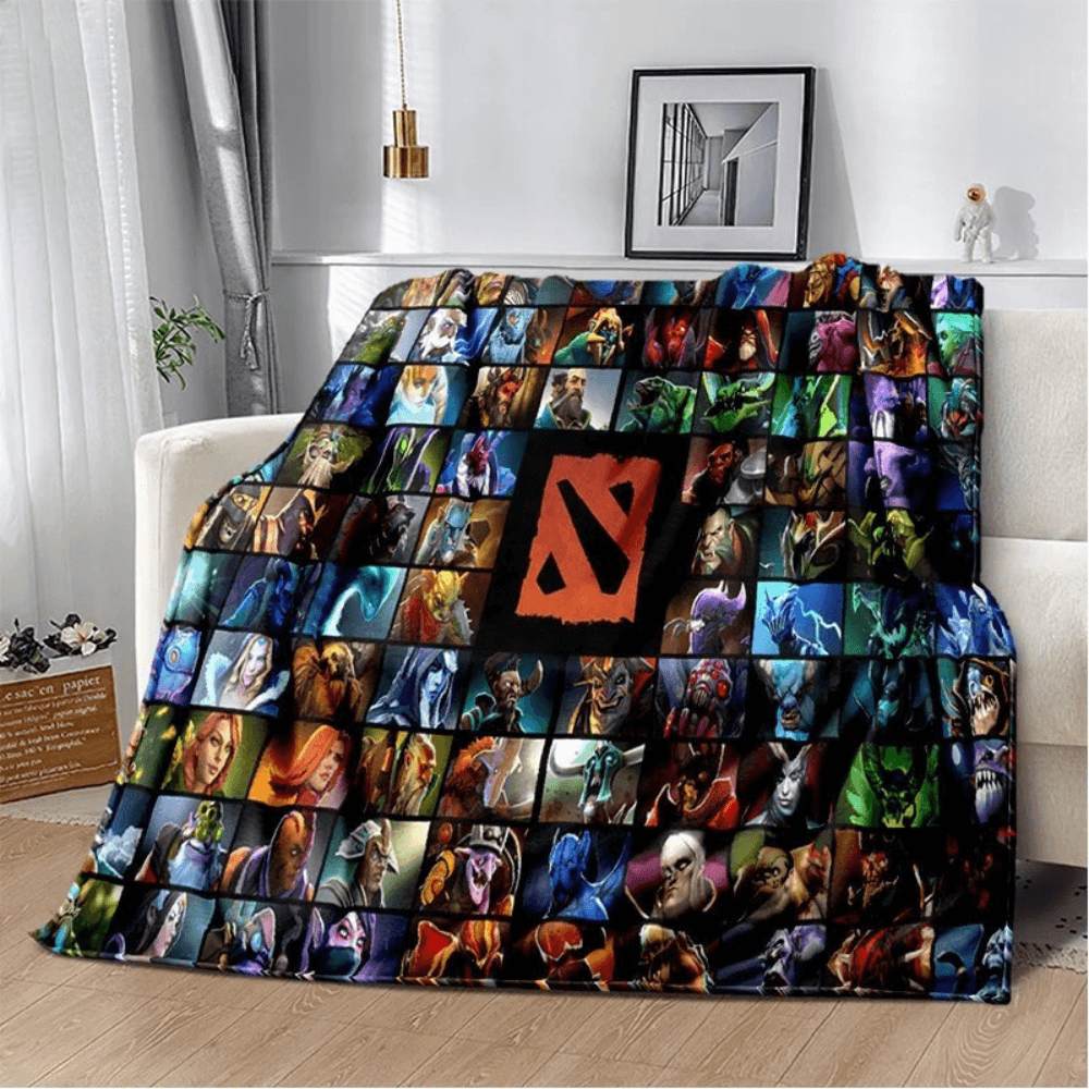Soft flannel Dota 2 gamer blanket close up