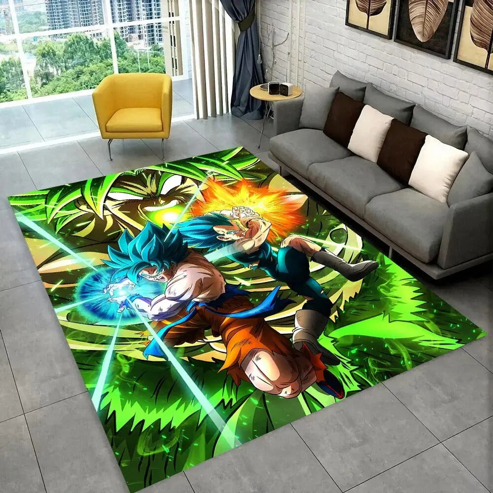 Super Saiyan Blue Goku vs Wrathful Broly anime carpet with intense battle scene from Dragon Ball Super: Broly movie