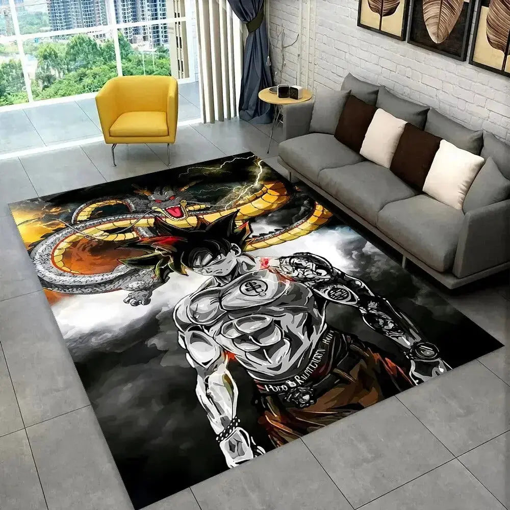 Cartoon Goku area rug with non-slip back for bedroom or playroom