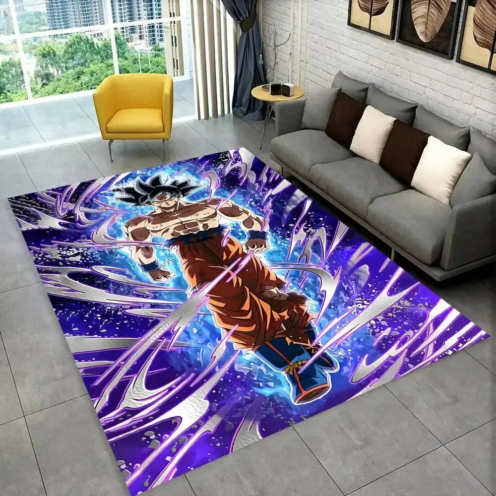 Powerful Goku floor throw with energy blast design for sofa corner