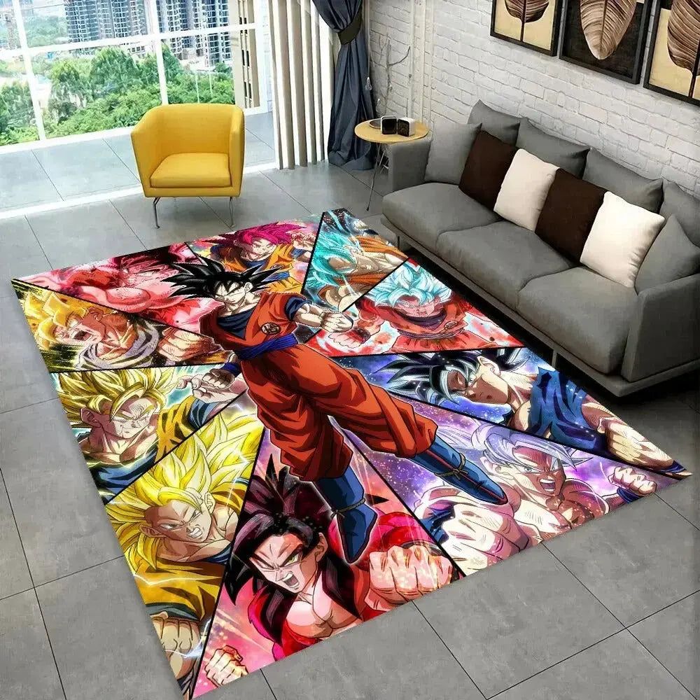 Goku anime carpet with high-resolution 3D print and anti-slip backing