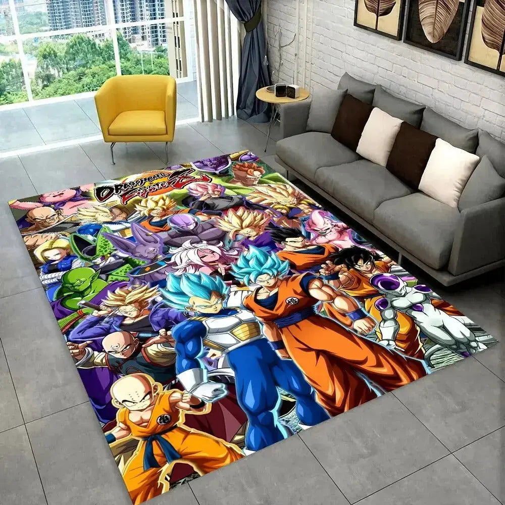 Bold cartoon anime floor cover with Piccolo, Frieza, and Majin Buu