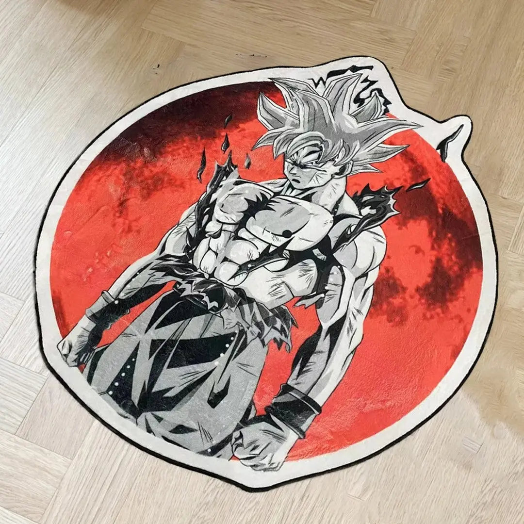 Dragon Ball Z Irregular Shaped Area Rug Featuring Gray Hair Goku for Bedroom and Home Decor