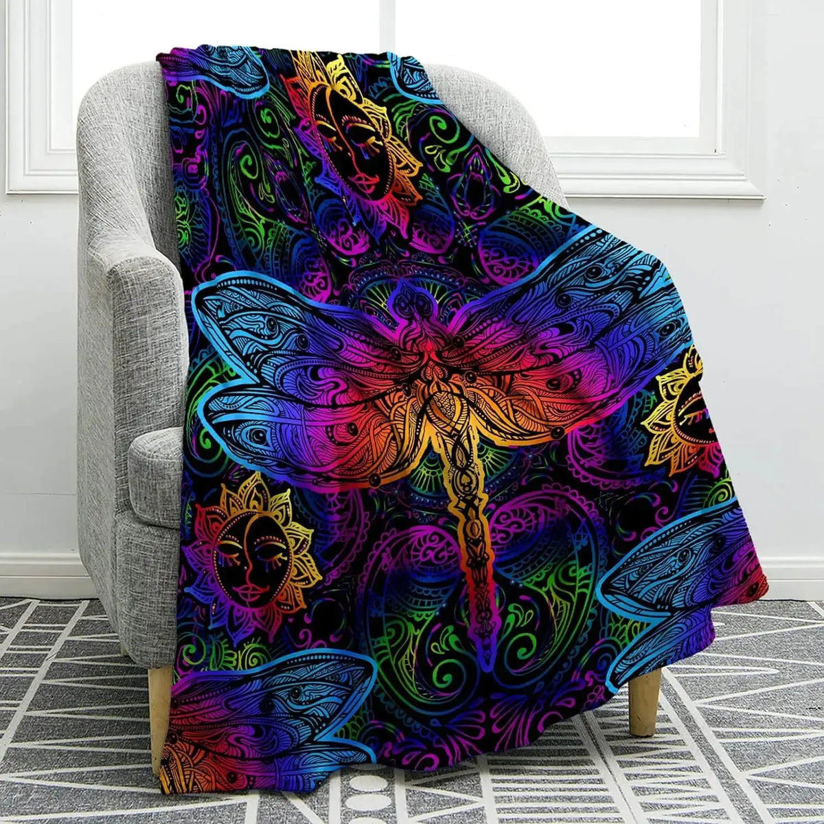 Dragonfly Flower Throw Blanket