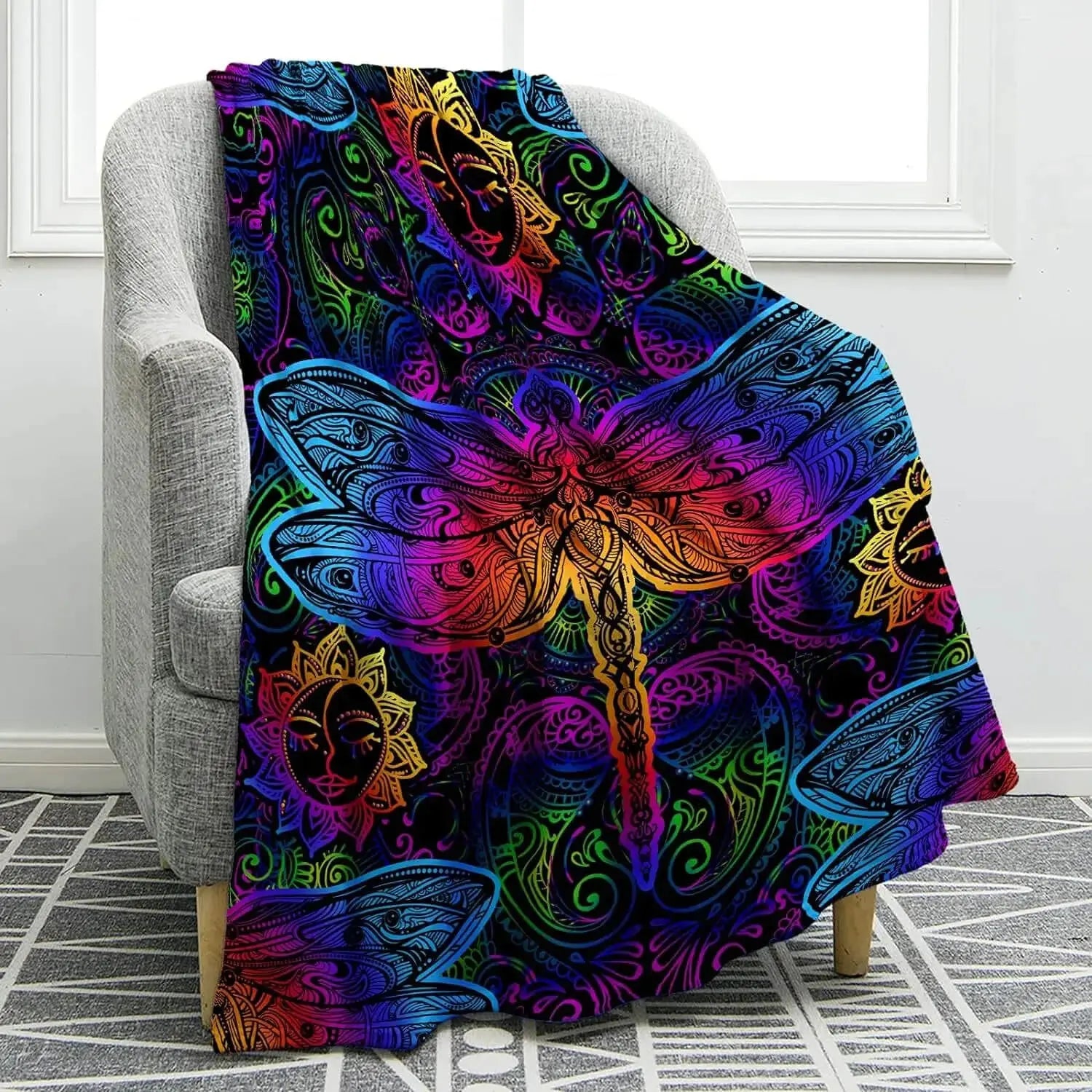Dragonfly Flower Throw Blanket