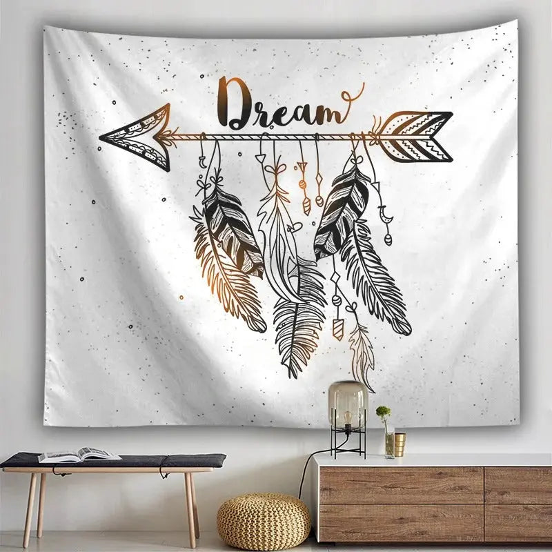 Boho dream catcher wall carpet with mandala feathers for home