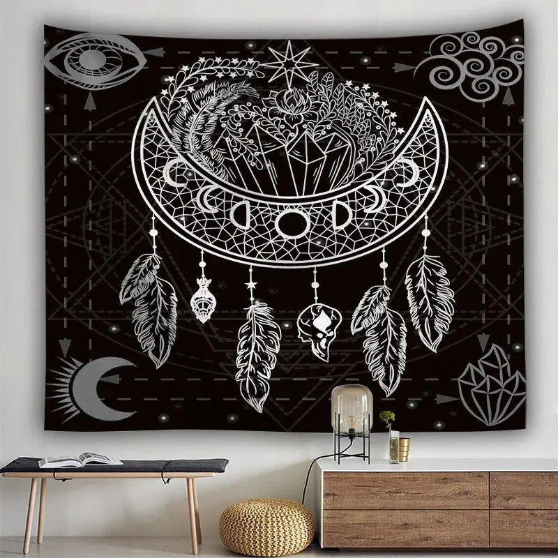 Dream catcher mandala wall sheet hanging in boho decor room