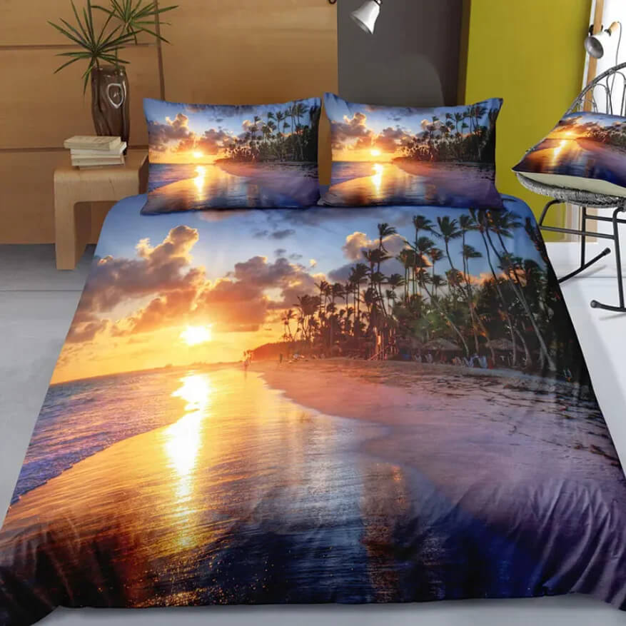 Colorful tropical duvet cover with realistic 3D print
