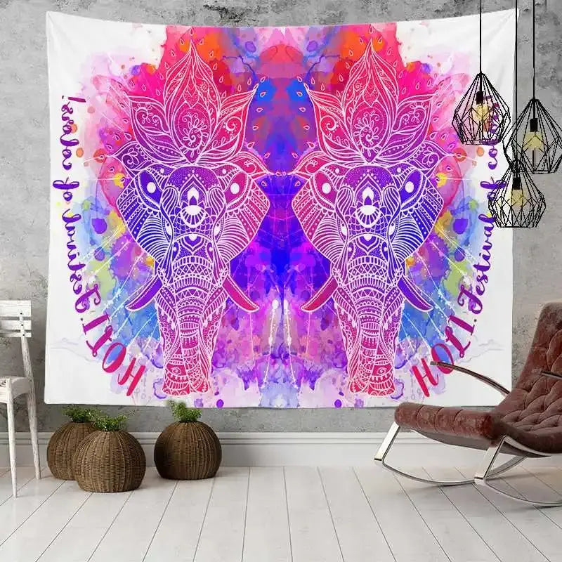Festival elephant tapestry curtain with lace mandala