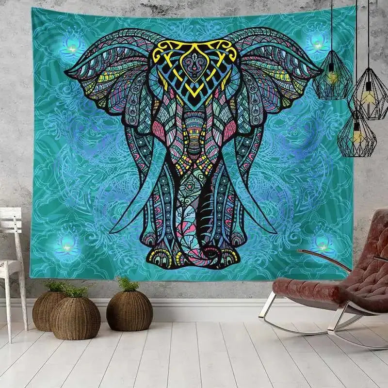 Bohemian Mandala Elephant Wall Hanging Lace Blanket for Modern Interiors