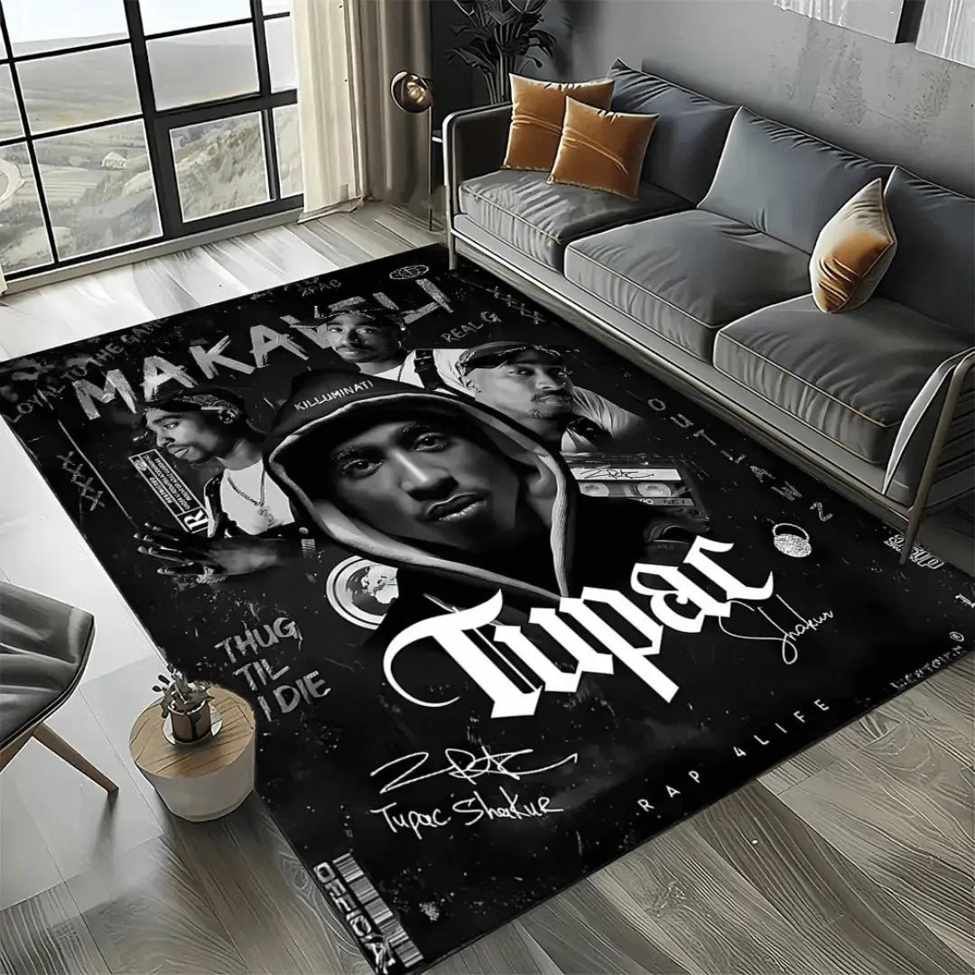 Rap music inspired Eminem and Tupac floor rug