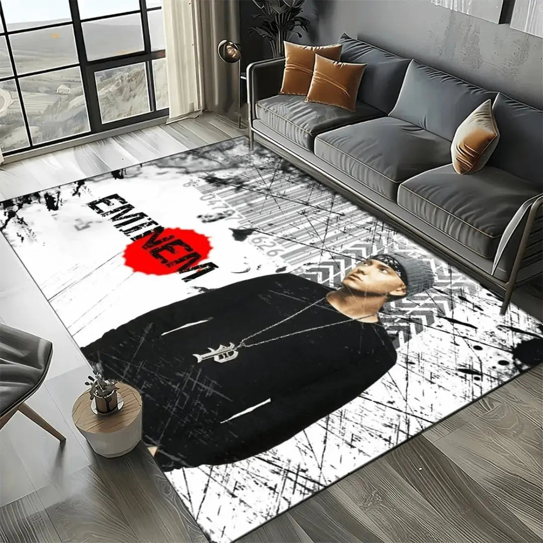 Modern hip-hop living room rug with Eminem print