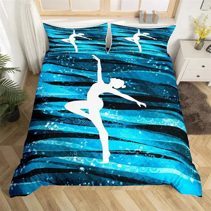 Colorful gymnast comforter set with motion silhouette print