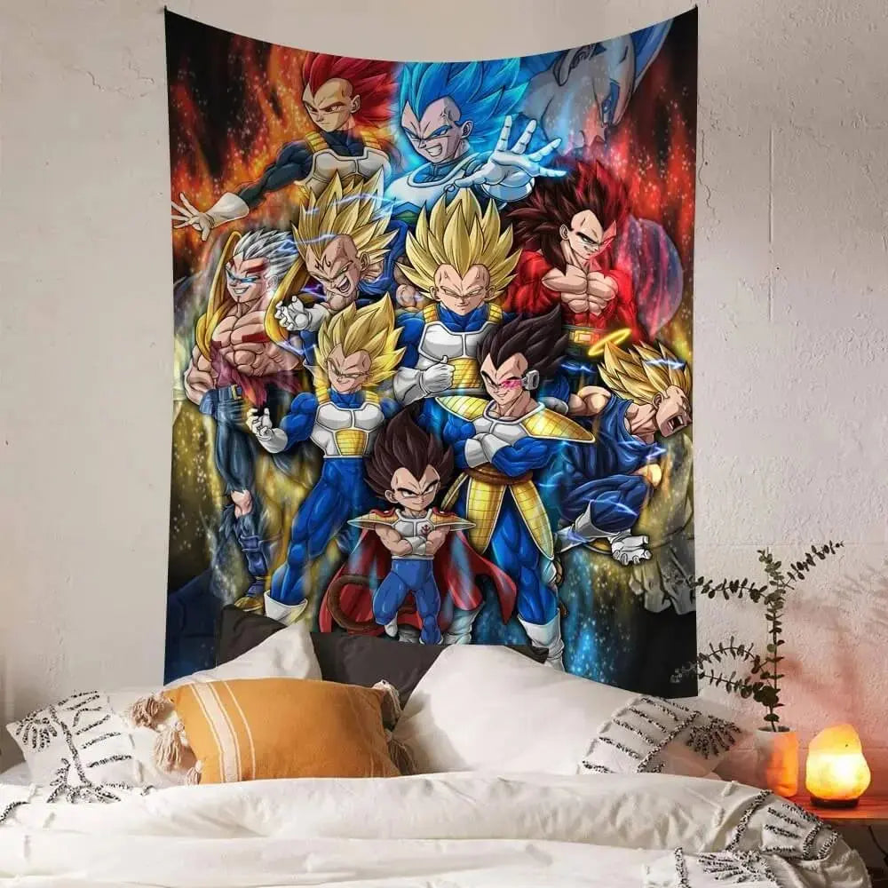 Evolution of Vegeta anime wall tapestry

Dragon Ball Z Vegeta forms tapestry decor

Saiyan warrior transformation wall hanging

Vegeta Super Saiyan Blue wall art

DBZ Prince of Saiyans fabric poster