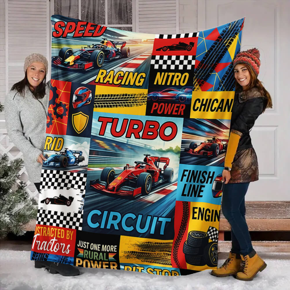 F1 Racing Car Flannel Throw Blanket