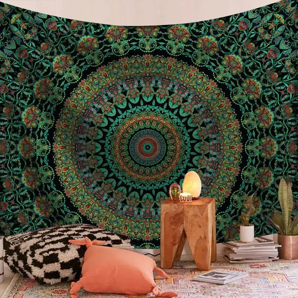 Mandala Tapestry worn at a music festival as a blanket and shawl