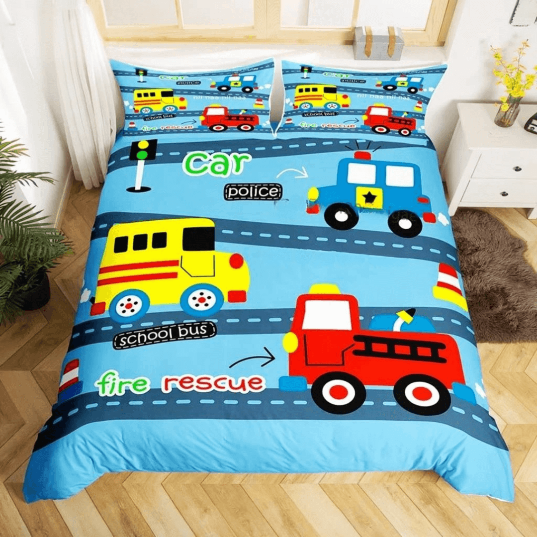 Firefighter truck print doona cover for boys room