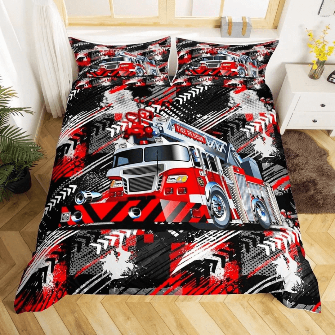 Fun red fire truck doona cover set for kids