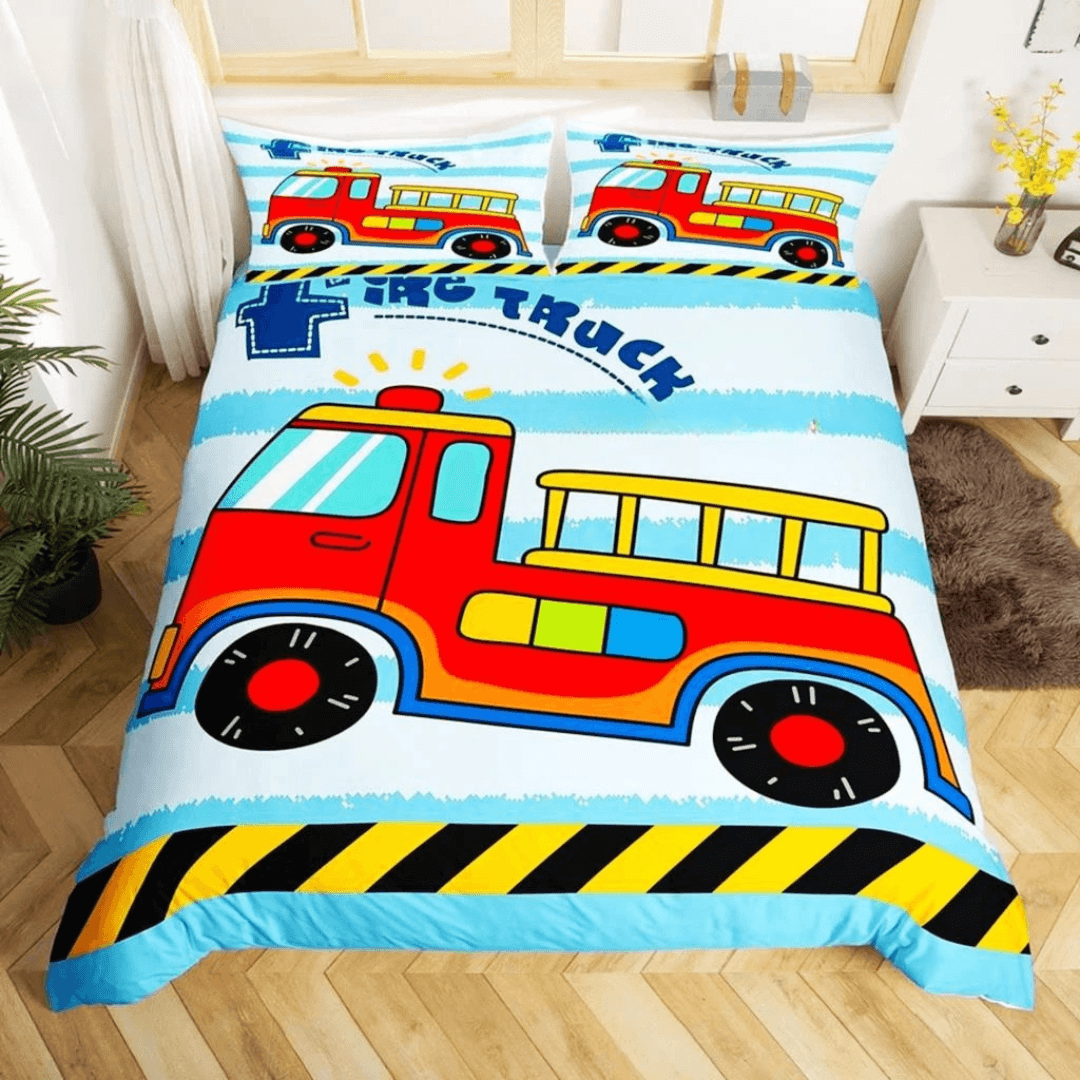 Durable fire engine doona cover for boys bedroom
