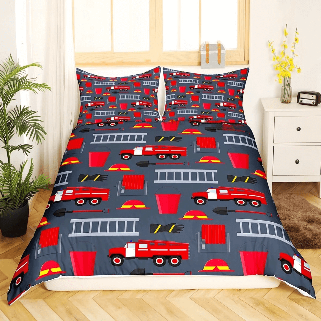 Cozy kids bedding set with fire truck design