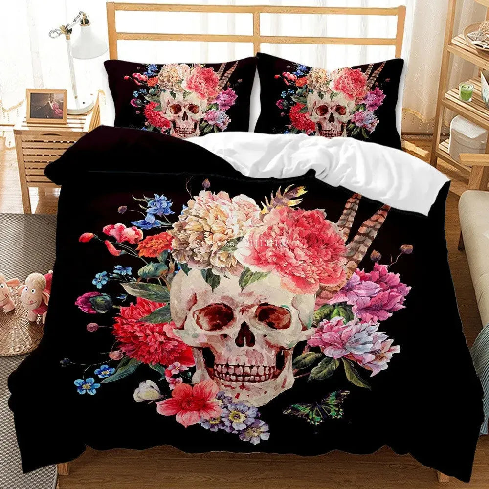 Floral Skull Duvet Cover My Store