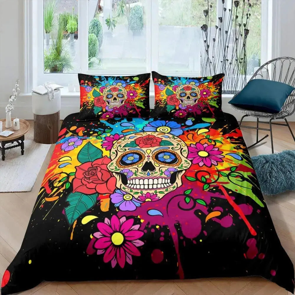 Floral Skull Duvet Cover