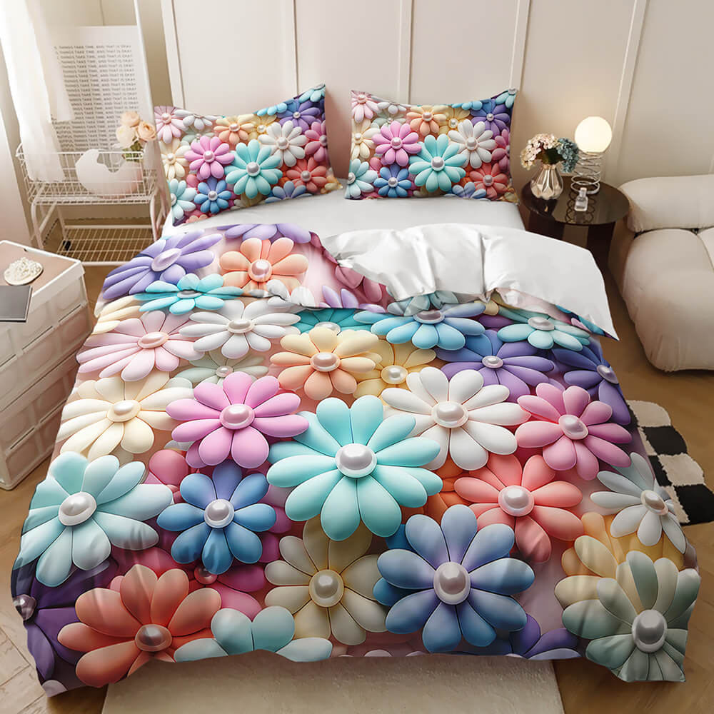 modern floral duvet cover set bedroom 3D effect