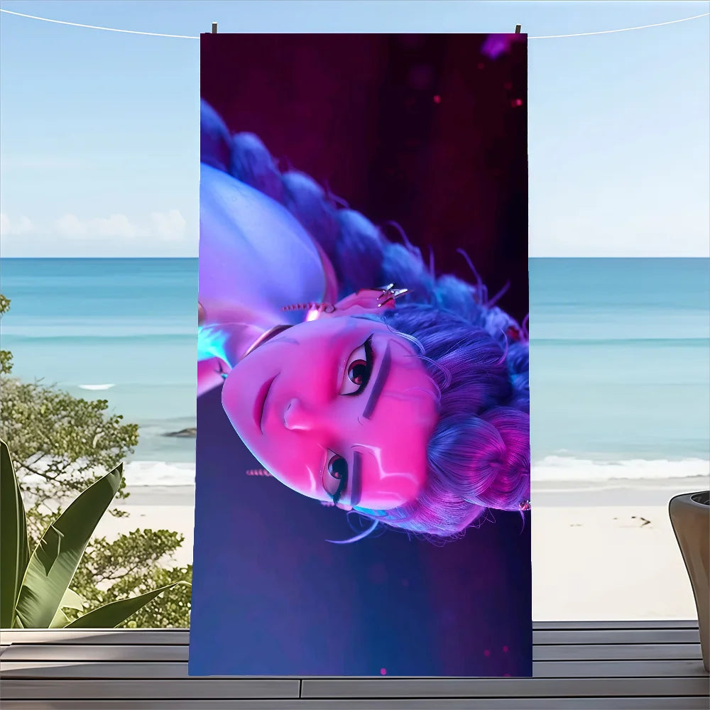 Folded K-pop kids towel with fantasy Demon Hunter design for summer use