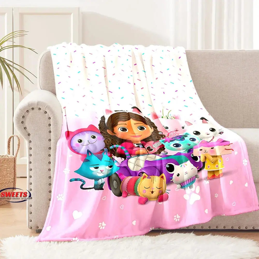 Gabbys Dollhouse Pillow Cat &amp; Mama Box &amp; Mercat Kids Throw Blanket Zirconic